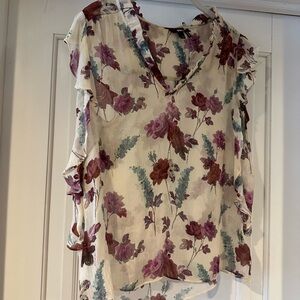 PAIGE Floral V-Neck Blouse in Cream and Purple